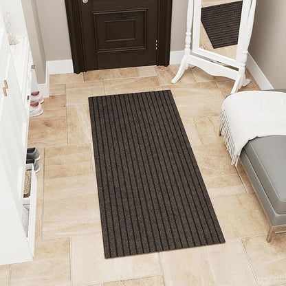 Ottomanson Mud Mat 2' x 2'7" Entryway Rug - Non-Slip Scraper Doormat for Muddy Paws, Dirt Trapping Indoor/Outdoor Mat for High-Traffic Areas, Kitchen, Garage, Patio, Brown