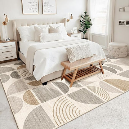 MUJOO 9x12 Area Rugs,Washable Rugs for Living Room Bedroom Dining Room,Large Boho Throw Floor Carpet Non Slip Soft Modern Abstract Bohemian Neutral Beige