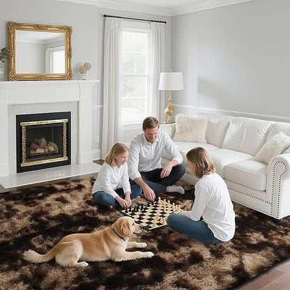 Fluffy Rug Shaggy Area Rug, Mottling Brown 6x9 Area Rugs for Living Room, Large Shag Area Rugs for Bedroom Kids Room Home Decor, Upgrade Anti-Skid Rectangular Fuzzy Rugs