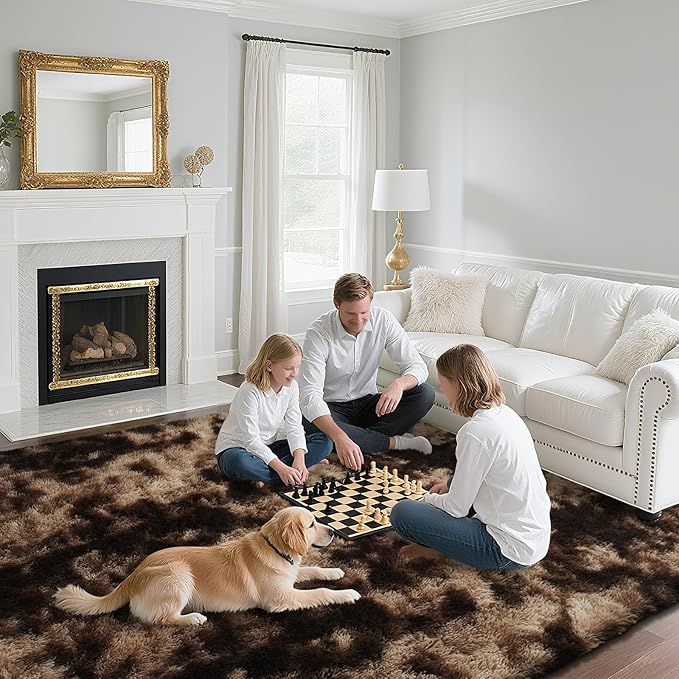 Fluffy Rug Shaggy Area Rug, Mottling Brown 8x10 Area Rugs for Living Room, Large Shag Area Rugs for Bedroom Kids Room Home Decor, Upgrade Anti-Skid Rectangular Fuzzy Rugs