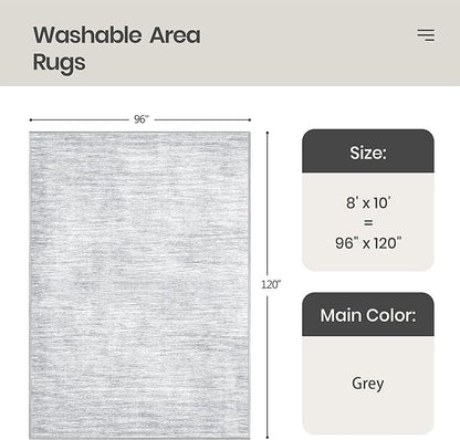 Valenrug Washable Rugs 8x10 - Non Slip 8x10 Area Rugs for Living Room, Stain Resistant Area Rugs for Bedroom, Foldable Machine Washable Area Rug(8'x10', Grey)