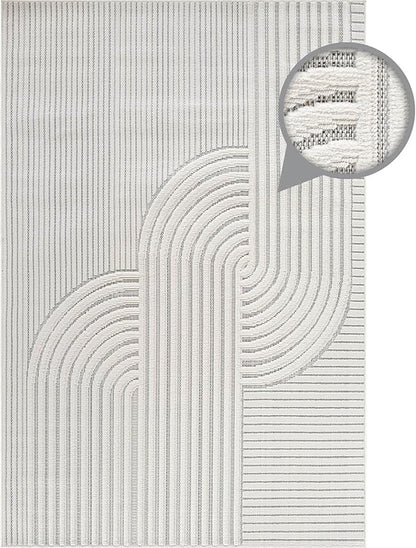 CAMILSON Modern Rug 8x10 Luxury Swirl Curved Micro Loop Area Rugs Soft High-Low Pile Stain Resistant Easy to Clean Non-Shedding Durable Living Room Bedroom Indoor Carpet (White)