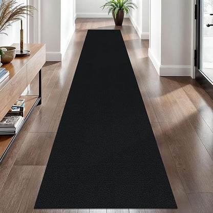 EARTHALL Washable Runner Rug 2x10 Ft Non Slip Runners for Hallways Long Cotton Rubber Backed Kitchen Runner Braided Indoor Floor Carpet Runners for Entryway, Hallway, Kitchen, Black