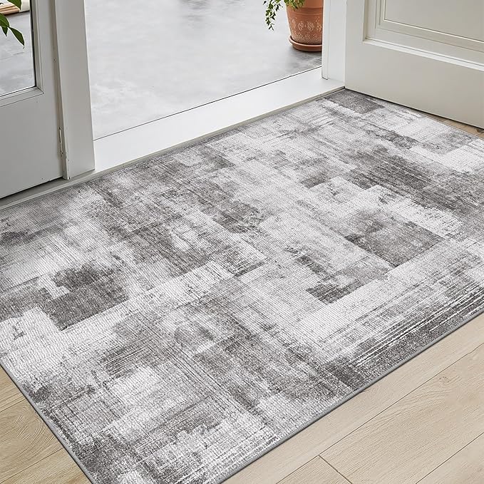 LUMI Ultra Thin Door Mat, 36x59 Non Slip Indoor Doormat Entrance Washable Rugs Entryway Oriental Vintage Soft Carpet for Kitchen Bedroom Front Door, Grey
