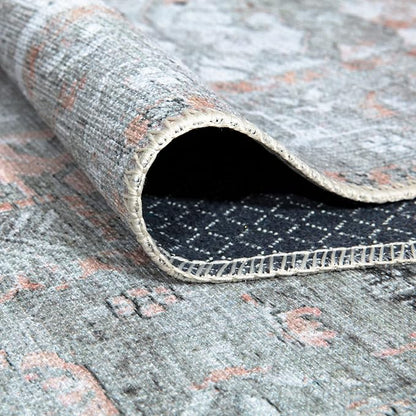 Bloom Rugs Washable Non-Slip 6' x 9' Rug - Gray/Coral Pink Traditional Area Rug for Living Room, Bedroom, Dining Room, and Kitchen - Exact Size: 6' x 9'