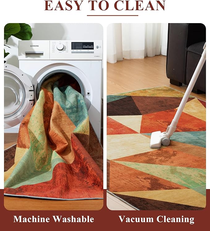 YIHOUSE Orange Area Rug 6x9 for Living Room,Geometric Burnt Orange Area Rug Non Slip,Farmhouse Rugs Washable,Vintage Burgundy Carpets for Bedroom, Boho Rug for Kitchen,Dining Room