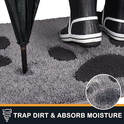 PURRUGS Dirt Trapping Door Mat 32" x 47", Non-Skid/Slip Machine Washable Microfiber Entryway Rug, Dog Doormat, Super Absorbent Welcome Mat for Muddy Wet Shoes and Paws, Grey
