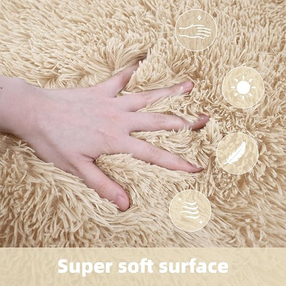2x3 Solid Fluffy Camel Area Rug – Washable, Durable,Small Bedroom Rug, Non-Slip High Pile Shag Rugs for Living Room, Bedroom, Bedside, Dorms, Nursery Rooms, Kids Room, Soft Indoor Floor Carpet