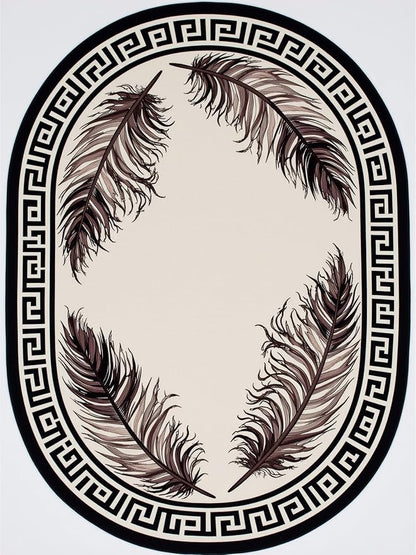 Light Beige Tan Black Greek Key Pattern Bordered Large Rugs for Living Room Bedroom Dining Room Machine Washable Non Skid Soft Area Rug 8x10 Nursery Dorm Guestroom Minimalist Oval Floor Mats Carpet
