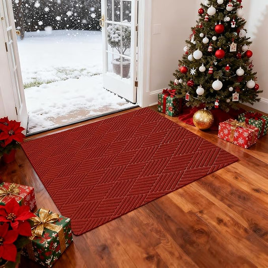 jxgzyy Christmas Door Mat Indoor Entrance, 3'11" x 2'8" Heavy Duty Red Carpet Runner, Non Slip Christmas Rug for Entryway, Patio, Garage, Holiday Decor, Party