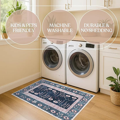 Washable Area Rug. Modern Farmhouse. Vintage. Turkish. Bohemian. Distressed. Oriental. Traditional. Rugs for Living Room. Dining. Bedroom. Office. Entryway. Foyer. (862CN, 2'5" x 4'9")