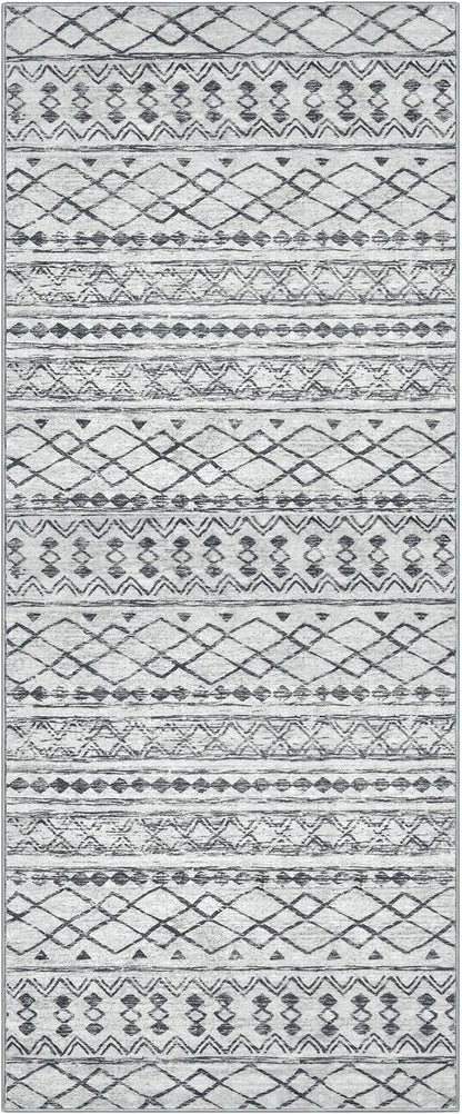 KUTA Boho Runners for Hallways 3x8 Grey Moroccan Washable Runner Rug Non-Slip Vintage Kitchen Rugs Ultra Soft Distressed Geometric Floor Carpet for Bedroom Laundry Living Room