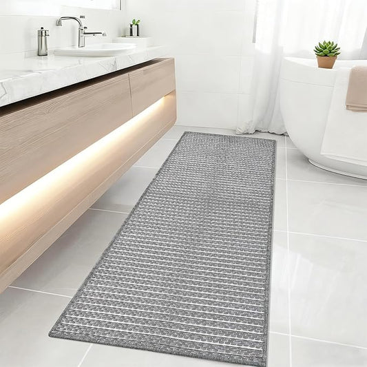 Grey Runners for Kitchen 24"x60" Non Slip Braided Long Bathroom Runner,Washable Boho Kitchen Mats for Floor,Luxury Hallway Runner Rug,Floor Carpet for Indoor,Backdoor Living Room