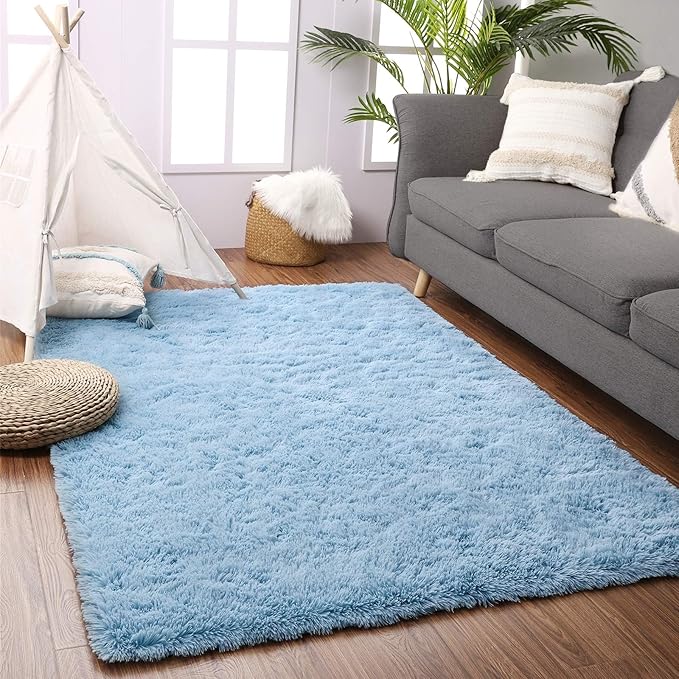 Beglad Fluffy Area Rugs 4x6 Feet, Modern Minimalist Style Shag Rugs, Non-Slip Indoor Carpet Soft Rugs for Bedroom, Living Room & Kids Room, Cobalt Blue