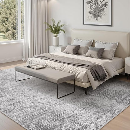5x7 Area Rugs for Living Room Non Slip Machine Washable Rug Distressed Abstract Soft Indoor Carpet Neutral Boho Rug for Bedroom Dining Room Playroom Office, Grey