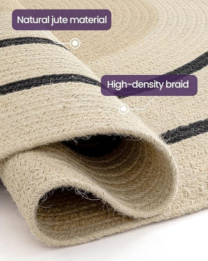 DEXI Round Jute Rug Natural Fiber 5x5, Braided Woven Area Rugs No Shed, Soft Neutral Rustic Carpet Mat for Indoor Outdoor Patio Dining Living Room Bedroom Farmhouse, 5ft, Ivory/Black