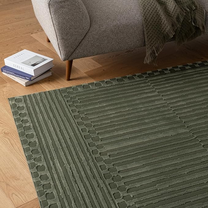 Revival Rugs Soloba 9'2"x12'2" Washable Area Rug for Living Room Bedroom - 100% Recycled Oeko-TEX Certified, Medium Pile, Green