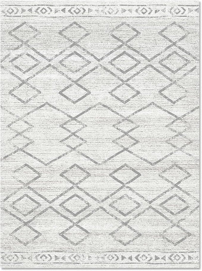 jinchan Moroccan 6x9 Area Rugs for Living Room - Machine Washable Soft Modern Geometric Stain Resistant Ultra-Thin Low-Pile Large Rug Non-Slip Carpet for Bedroom Kitchen Dining Room (6x9ft, Grey)