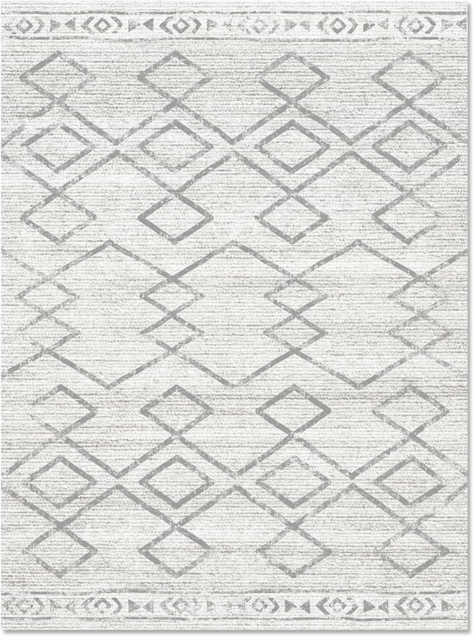 jinchan Moroccan 8x10 Area Rugs for Living Room - Machine Washable Soft Modern Geometric Stain Resistant Ultra-Thin Low-Pile Large Rug Non-Slip Carpet for Bedroom Kitchen Dining Room (8x10ft, Grey)