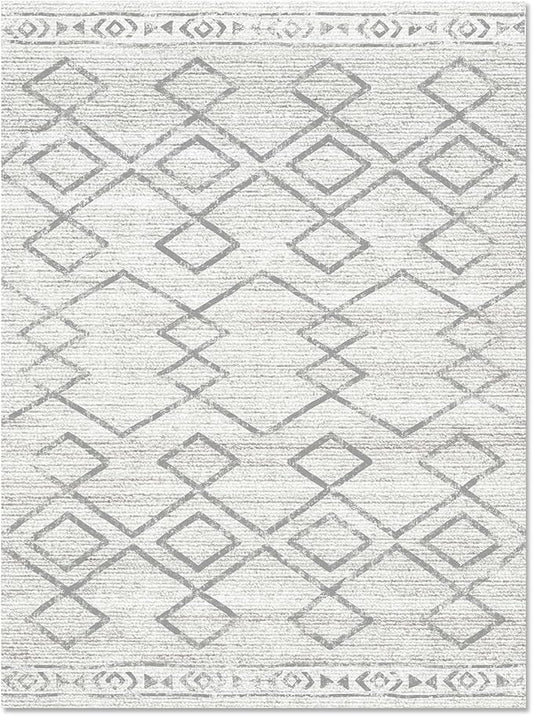 jinchan Moroccan 8x10 Area Rugs for Living Room - Machine Washable Soft Modern Geometric Stain Resistant Ultra-Thin Low-Pile Large Rug Non-Slip Carpet for Bedroom Kitchen Dining Room (8x10ft, Grey)