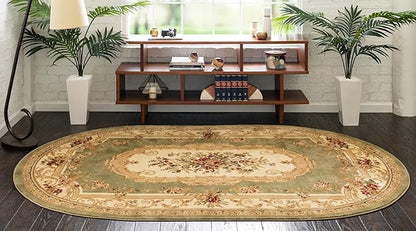 Rugs.com Chateau Collection Rug - 8' x 10' Oval Green Medium Pile Rug