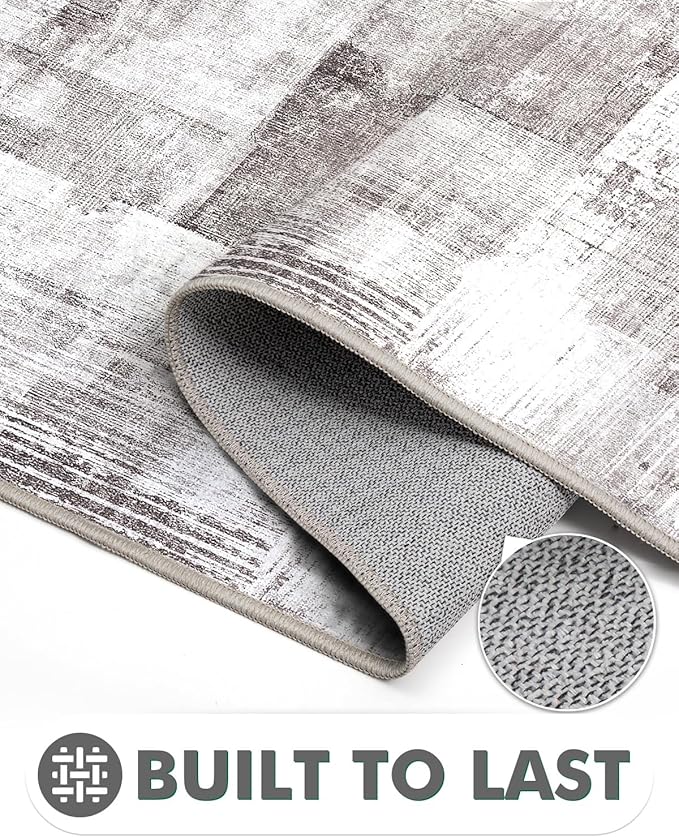 LUMI Washable Runner Rug, 3'x7' Non-Slip Hallway Mat, Low Profile Thin Long Carpeet for Laundry Kitchen Bedroom Office, Grey