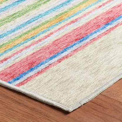 Dash & Albert Cady Stripe Multi Machine Washable Rug, Runner-2.5 X 8 Feet, Multicolored Stripe Pattern - Premium Luxury Hotel Quality Soft Breathable Hypoallergenic Machine Washable Easy Care All
