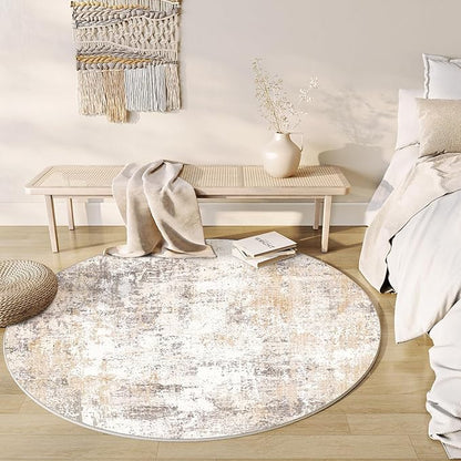 6x6 Washable Round Rug Beige Grey Abstract Living Room Bedroom Area Rug Neutral Modern Non Slip Soft Low Pile Indoor Carpet for Dining Room Office Entryway