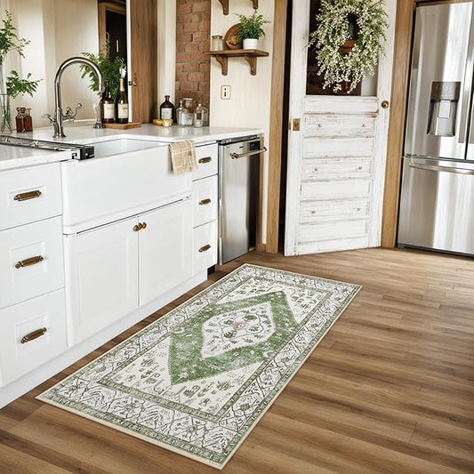 Lahome Boho Washable Hallway Runner Rug - 2x4 Rugs for Bedroom Non-Slip for Entrance (Green, 2'x4')