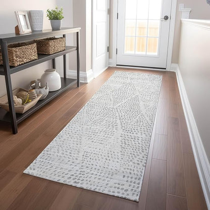 Addison Rugs Chantille ACN591 Silver 2'3" x 7'6" Indoor Outdoor Hallway Runner Rug, Stain Resistant Washable Kitchen Area Carpet for Bathroom, Laundry and Bedroom Rug