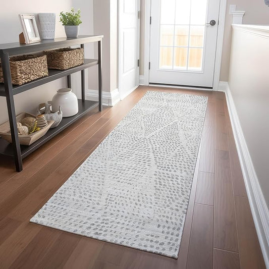 Addison Rugs Chantille ACN591 Silver 2'3" x 7'6" Indoor Outdoor Hallway Runner Rug, Stain Resistant Washable Kitchen Area Carpet for Bathroom, Laundry and Bedroom Rug
