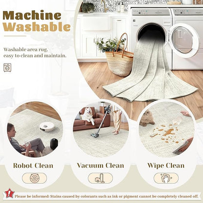 6x9 Area Rugs for Living Room, Washable Large Area Rug Neutral Modern Abstract Bedroom Rug Soft Non Slip Low Pile Stain Resistant Indoor Carpet for Nursery Kids Dining Room Office(Beige, 6'x9')
