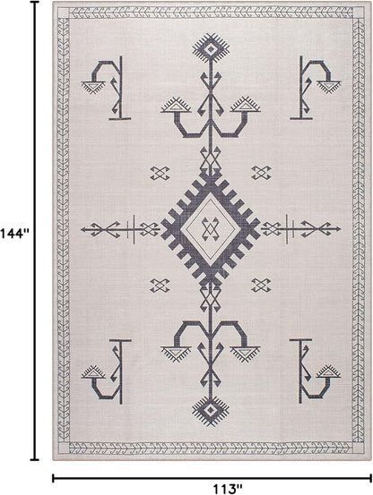 GLN Rugs Contemporary Collection - Machine Washable Area Rug, Contemporary Washable, Non Slip, Low Pile Chenille Rug, Living Room, Bedroom, Kitchen Rug (9' x 12' Cream/Anthracite)
