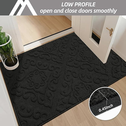 COSY HOMEER Door Mat 20”x32”,Absorbent Dirt Trapper Entryway Rugs,Non-Slip Welcome Mat,Washable Entry Rugs,Low Pile Doormat for Front Back Door,Wet Shoes & Paws,Black