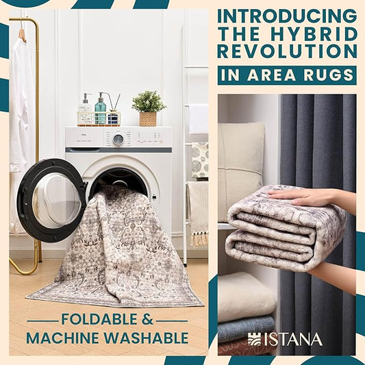 Istana Rugs 3x5 - Beige Grey/Light Cream Area Rug - Kid & Pet Friendly Machine Washable Rug - Non Shedding Living Room Carpet - Foldable Bedroom Area Rug - Eco-Friendly Materials for Bedside Rug