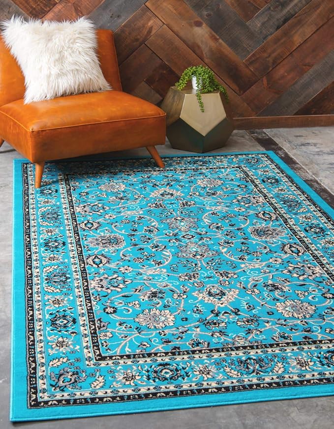 Unique Loom Sialk Hill Collection Area Rug - Washington (9' 10" x 13' 1" Rectangle Turquoise/Black)