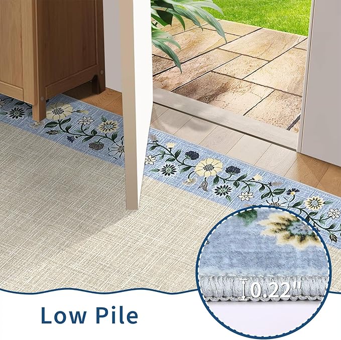 GarveeHome Washable Area Rugs for Bedroom 5x7 Living Room Modern Floral Throw Rugs Non-Slip Lightweight Thin Carpet Modern Farmhouse Print Non-Shedding Soft Low Pile Floor Cover, Beige
