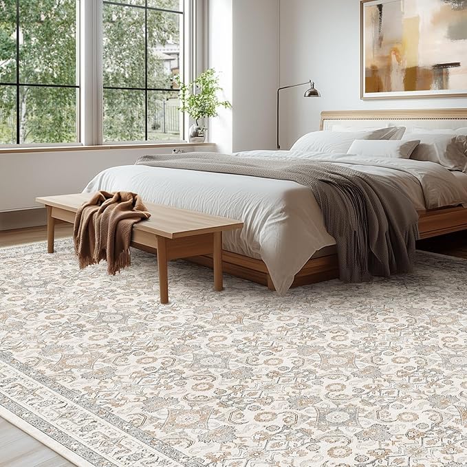 WITSHOCK Living Room Area Rugs 9x12: Soft Non-Slip Backing Washable Rugs Vintage Large Carpet for Bedroom Office Dining Room Kitchen Stain Resistant Home Decor Rug