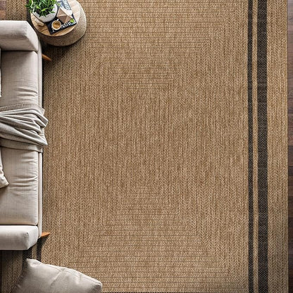 Beverly Rug Easy Jute Bordered Rug 5x7 Washable Durable Indoor Outdoor Area Rugs for Living Dining Room Patio Office Stain Resistant Non Shedding Casual Indoor Outside Carpet 5 x 7 Natural