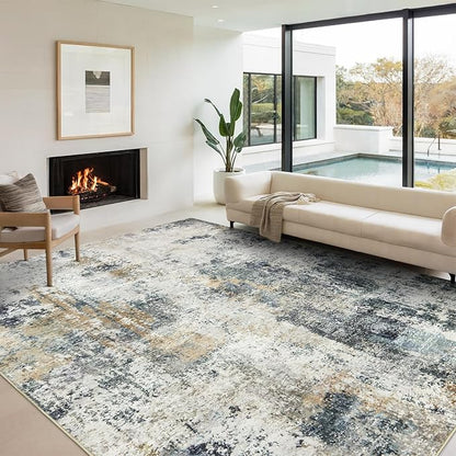 Area Rug for Living Room 10x14 - Extra Large Washable Neutral Modern Abstract Rugs, Soft Carpet with Non Slip Backing for Under Dining Room Table, Bedroom, Home, Office, Dorm - Green Yellow