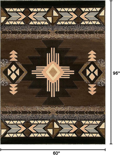 YHSF South West Native American Area Rug C318 - Easy Clean, Thick, Soft, Durable Native Tribal American Indian Inspired Rug for Bedroom/Living Room and More - Chocolate Brown, 5 ft 11 in x 8 ft 6 in