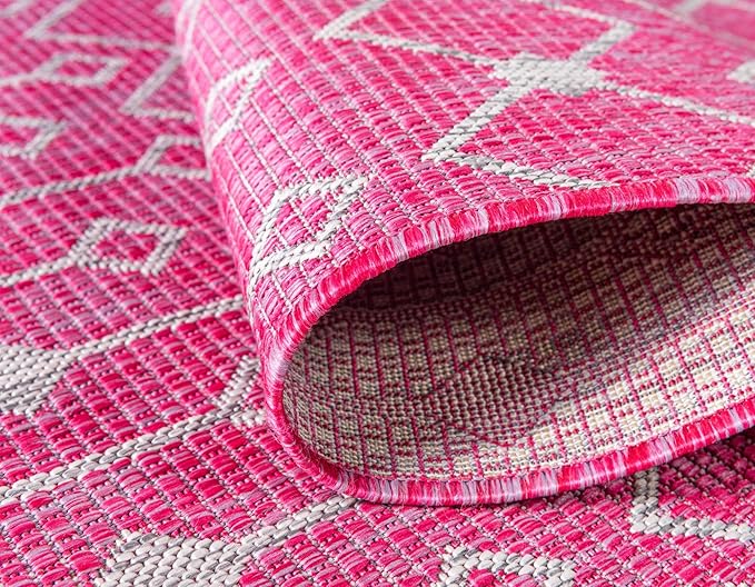 Unique Loom Outdoor Trellis Collection Area Rug - Tribal Trellis (9' x 12' Rectangle, Fuschia/ Gray)
