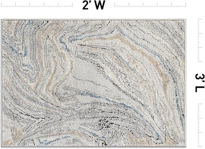 Rugshop Marble Swirl Distressed Gray Area Rug 2' x 3' Modern Indoor Rug for Entryway, Doormat, or Kitchen Easy to Clean, Durable, Kid & Pet Friendly