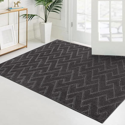 PURRUGS Easy Care Area Rug 4ft x 6ft, Non-Slip Machine Washable Entry Rug, Dog Door Mat, Stain Resistant Accent Rug for Hallway, Bedroom, Living Room and Mudroom, Charcoal