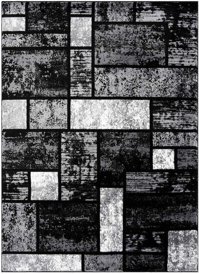 LUXE WEAVERS Modern Geometric Squares Gray 4x5 Area Rug for Living Room