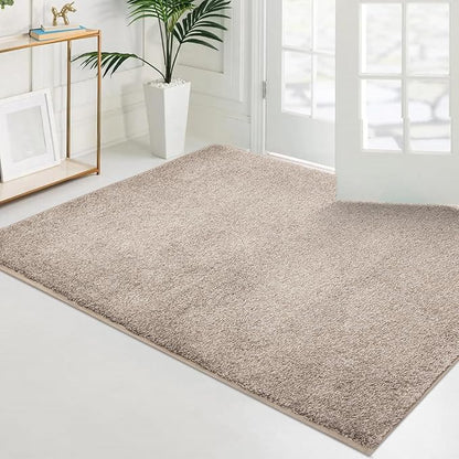 PURRUGS Easy Care Area Rug 4ft x 6ft, Non-Slip Machine Washable Entryway Rug, Dog Door Mat, Stain Resistant Accent Rug for Hallway, Living Room, Bedroom and Mudroom, Taupe