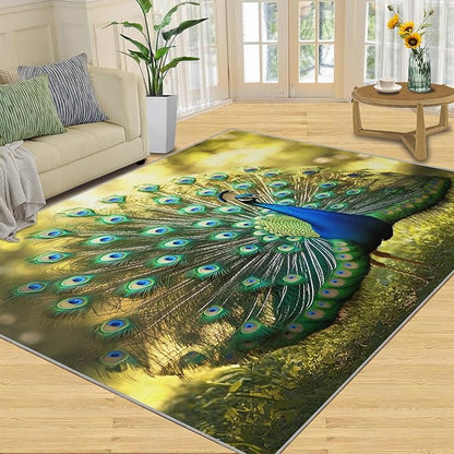 Peacock Rug 4x6-4x6 Rug, Wonderful Peacock Area Rugs for Bedroom, Nature Rugs for Living Room, Modern Style Washable Mat, Aesthetics Carpet - Peafowl Home Decor & Gifts