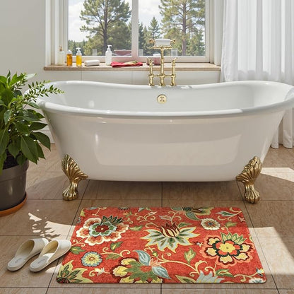 Lahome Red Kitchen Rugs - 2'x3' Small Entryway Rug Washable Kitchen Mat, Non Slip Area Rug Throw Modern Floral Rugs Door Mat for Bathroom Bedroom