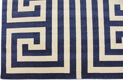Unique Loom Athens Collection Classic Geometric Modern Border Design Area Rug (7' 0 x 10' 0 Rectangular, Navy Blue/ Beige)