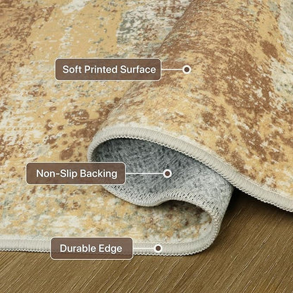 GENIMO 2x3 Rugs for Entryway, Washable Bathroom Kitchen Rugs Non Slip, Modern Abstract Soft Small Area Rug Indoor, Low Pile Throw Carpet, Orange Green